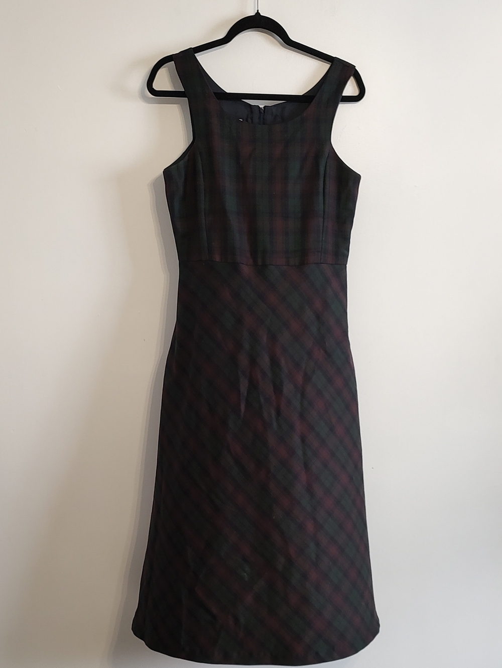 Laura Ashley Dark Green and Burgundy Plaid Dress - 100% Wool
